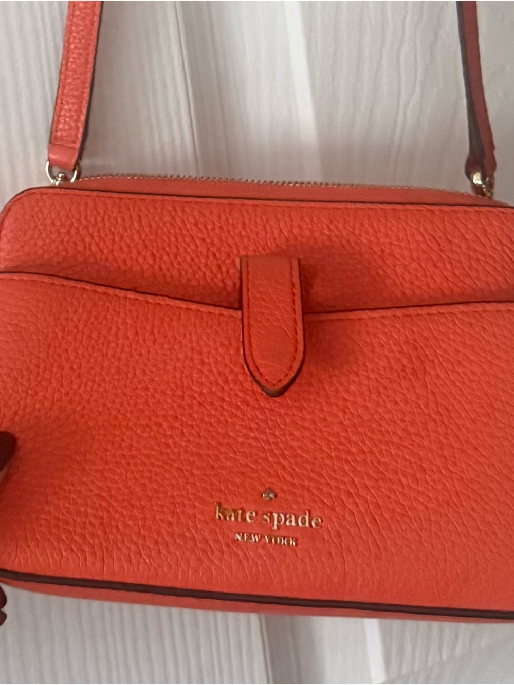 kate spade Orange Pebbled Leather Crossbody with Gold Logo